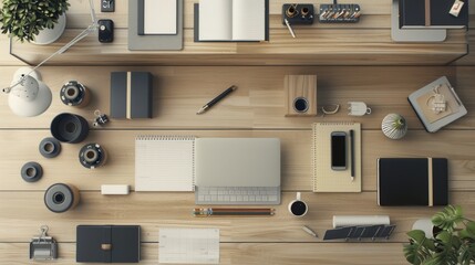 Minimalist Cosmic Home Office with Wooden Desk