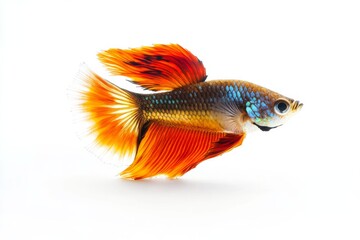 Fototapeta premium Mystic portrait of Roundtail Guppy Fish in studio, copy space on right side, Close-up View, isolated on white background