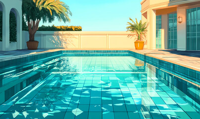 Turquoise Tile Swimming Pool Captured in the Serene Late Afternoon