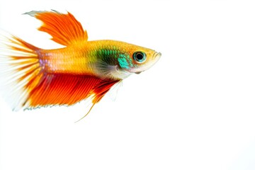 Fototapeta premium Mystic portrait of Swordtail Guppy Fish in studio, copy space on right side, Close-up View, isolated on white background