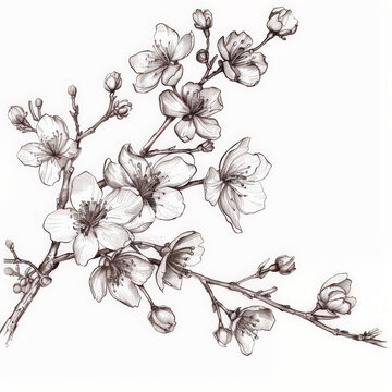flower, cherry, Japan, floral, vector, nature, illustration, pattern, plant, drawing, leaf, art, vintage, decoration, sketch, branch, design, flowers, blossom, summer, spring, black, rose, garden, bea