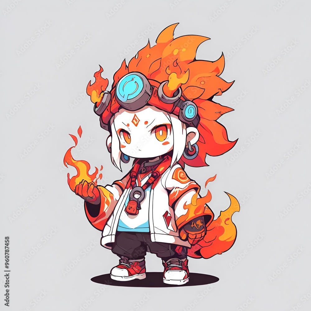 Sticker anime character with fiery hair