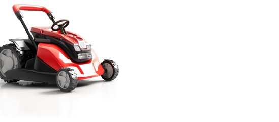 Lawn mower close up. Lawn mower standing on white background