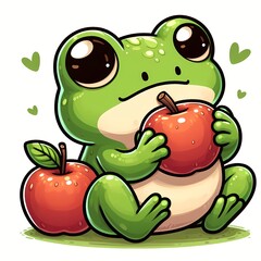 Obraz premium Cute Frog Eating Apple Cartoon Vector Icon Illustration