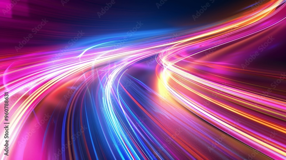 Poster colorful light trails swirl through a dark background creating a dynamic abstract pattern at night