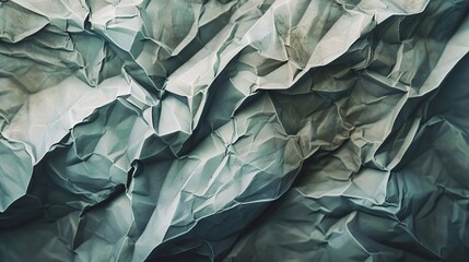 Crumpled turquoise paper texture showcasing shadows and folds in natural light