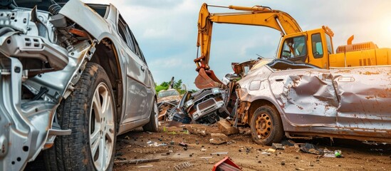 Metal recycling industry. View of a car crusher