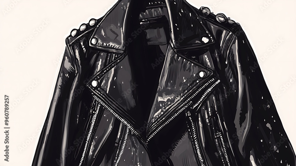 Wall mural A black leather jacket with a zipper and studs.