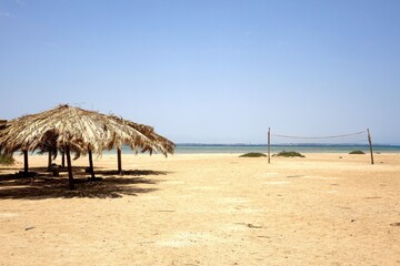 Relaxing Under a Beach Umbrella on Paradise Island Hurghada in the Red Sea