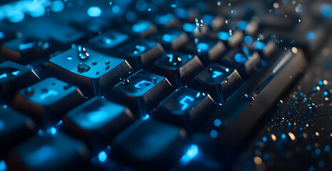 A keyboard with blue keys and a blue background
