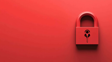 Red padlock with keyhole on red background.