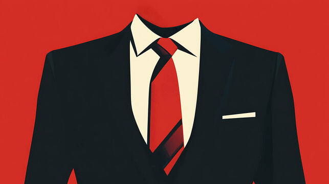 A black suit with a red tie against a red background.