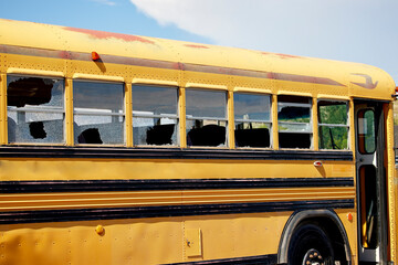 School Bus with Broken Windows