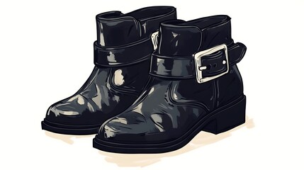 Black leather boots with buckles.