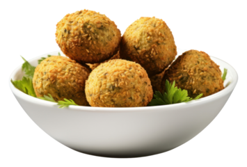 PNG Plate of fried falafel balls meatball food white background.