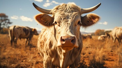 A single bull looking at the camera close view
