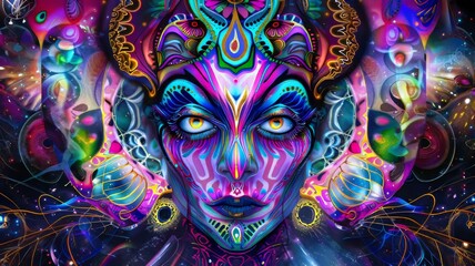 DMT Jester, Mama Ayahuasca, psychedelic divine cosmic trippy godly spiritual psionic entity. Expanded Consciousness. Abstract Psychedelic drug induced art.