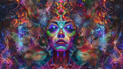 DMT Jester, Mama Ayahuasca, psychedelic divine cosmic trippy godly spiritual psionic entity. Expanded Consciousness. Abstract Psychedelic drug induced art.