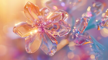 Fototapeta premium Close-Up of a Crystal Flower with a Soft and Dreamy Glow