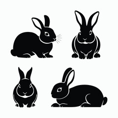 Rabbit Silhouette Vector Set Animals Illustration Template