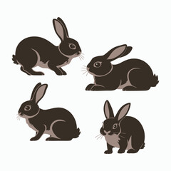 Fototapeta premium Rabbit Silhouette Vector Set Animals Illustration Template