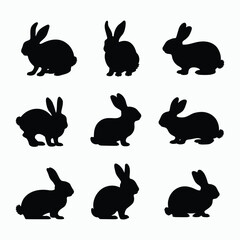 Obraz premium Rabbit Silhouette Vector Set Animals Illustration Template
