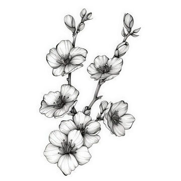 flower, cherry, Japan, floral, vector, nature, illustration, pattern, plant, drawing, leaf, art, vintage, decoration, sketch, branch, design, flowers, blossom, summer, spring, black, rose, garden, bea
