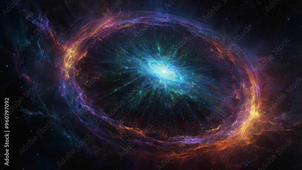 Poster a celestial burst of light and color in the vast expanse of space.