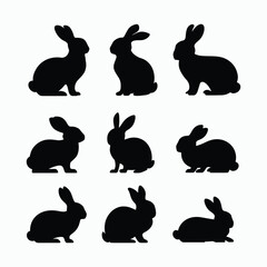 Rabbit Silhouette Vector Set Animals Illustration Template