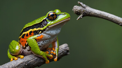 Naklejka premium Green and Orange Frog on a Branch