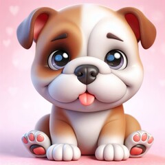 Naklejka premium Cute Bulldog Sitting Cartoon ,3d Generative aI 