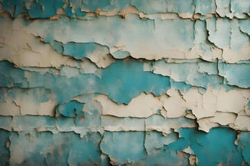 Obraz premium Peeling Paint Wall Background, Faded Teal and Cream with Vintage Texture for Industrial Themes