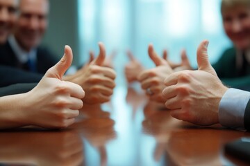 Meeting, group and thumbs up in negotiation