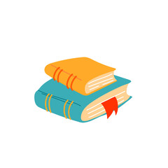 Two books in cozy cartoon style. Education and knowledge. Details of school and study. Two Closed cover. Modern trendy design