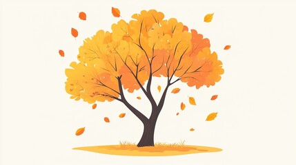 Fototapeta premium A cartoon drawing of a yellow and orange tree with golden leaves, perfect for representing autumn in a park or forest.