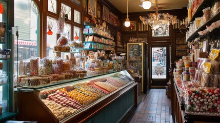 A charming old-fashioned candy store in San Francisco, filled with classic, nostalgic treats.