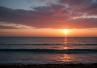 Fototapeta premium Sunset Over Calm Ocean Waves