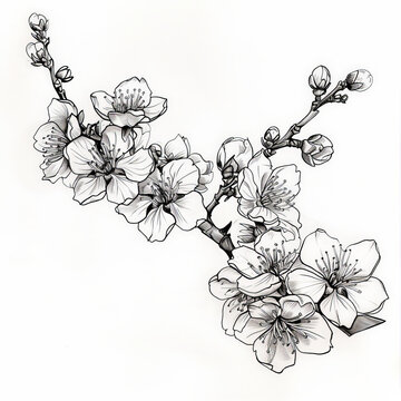 flower, cherry, Japan, floral, vector, nature, illustration, pattern, plant, drawing, leaf, art, vintage, decoration, sketch, branch, design, flowers, blossom, summer, spring, black, rose, garden, bea
