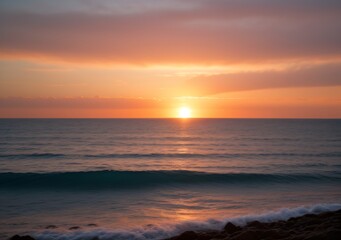 Fototapeta premium Sunset Over Calm Ocean Waves