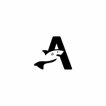 black and white  letter  A logo with fish icon