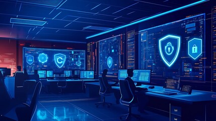 Cyber Security Team Monitoring Data in Modern Office