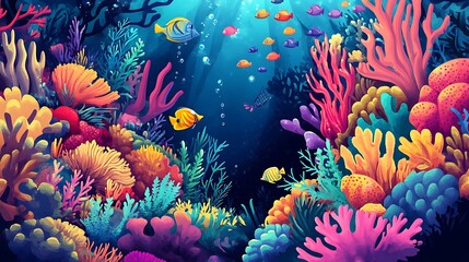 Obraz premium Underwater Coral Reef with Colorful Fish