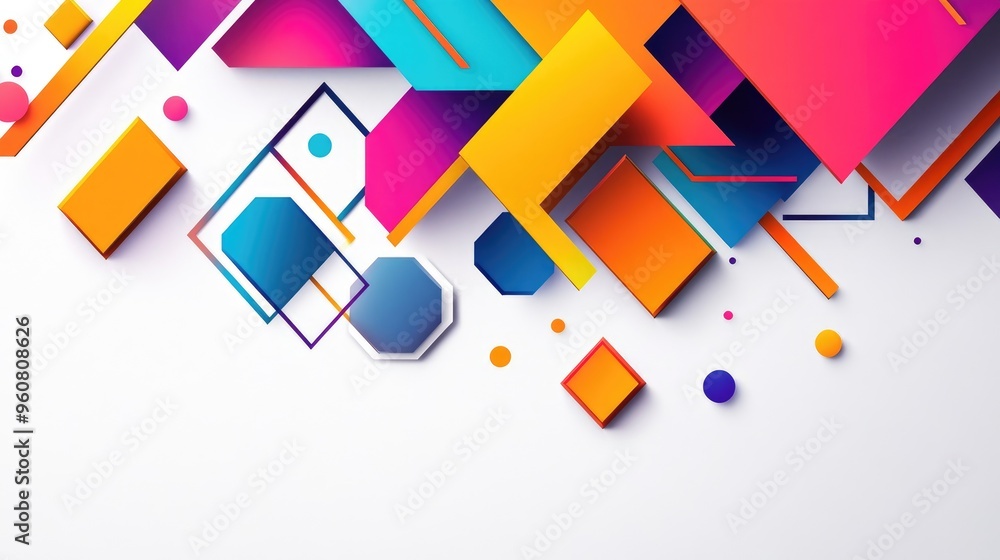 Aufkleber dynamic geometric shapes in vibrant colors--triangles, rectangles, and hexagons--arranged by size on