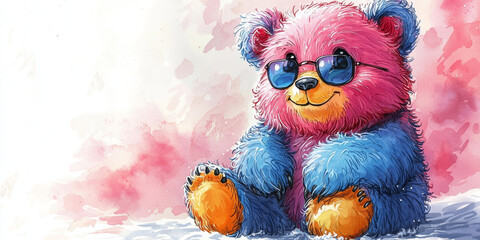 Obraz premium Cool teddy bear with blue sunglasses.