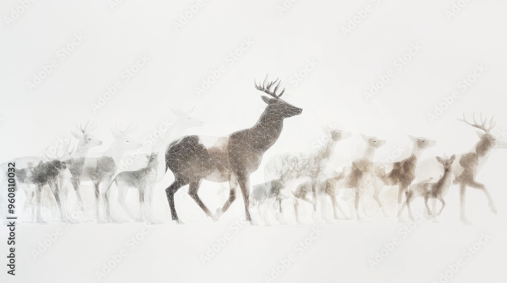Fototapete Transparent animals arranged in cascading order by size, set against a clean white background, creating a stunning visual of ethereal forms
