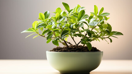 Obraz premium A small plant is in a bowl with green leaves on white background