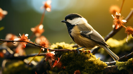 Obraz premium A small tit perching on a branch closeup view