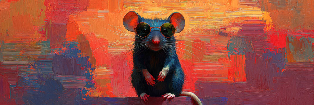 Cool rat in sunglasses with an abstract background