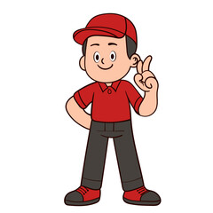 Pizza Courier Giving Peace Sign with Cheerful Smile