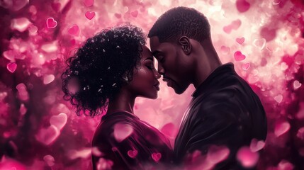 a cute beautiful black african american couple cuddling hugging and kissing each other on a romantic day at valentines day 14th february. wallpaper background